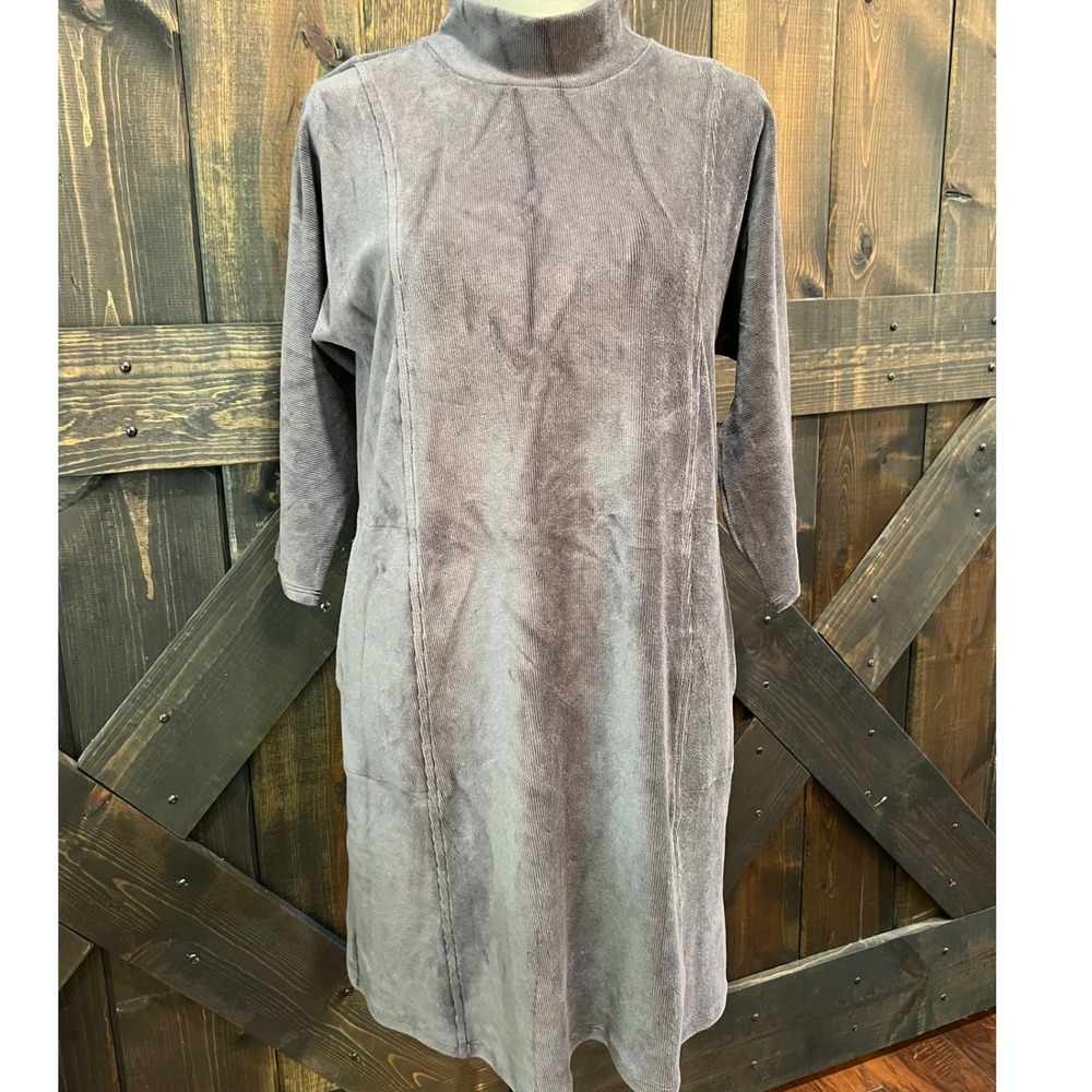 Pure Jill J. Jill Corded Velour Mock Dress Grey Corduroy Tunic SP Quiet Luxury